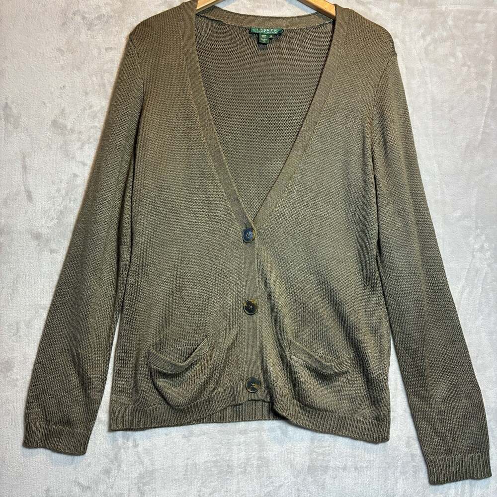 Lauren Ralph Lauren Silk Cardigan Sweater Brown Size XL